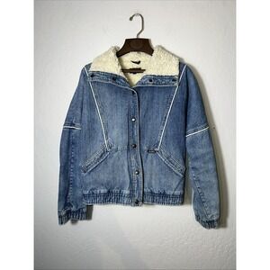 Vintage IZZI Sherpa Lined Denim Jacket Snap‎ Buttons 80s-90s. Women's Large ✅